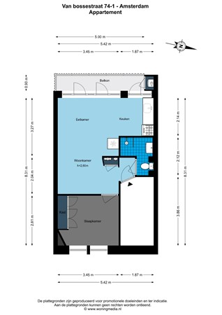 Floorplan - Van Bossestraat 74-1, 1051 KB Amsterdam